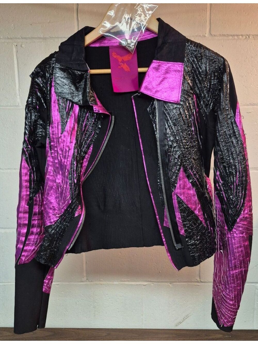 Magpie Toronto Black and Purple Textured Moto Jacket (Broken zipper)